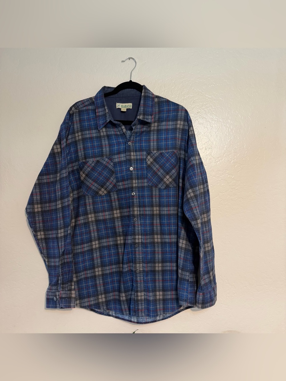 Haband Blue and Gray Plaid Button-Down Shirt, Sz XLT